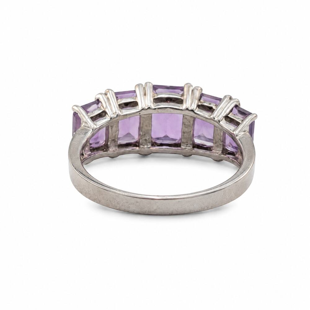 925 Sterling Silver Natural Amethyst Five-Stone Ring Size 7.75 - Picture 2 of 7